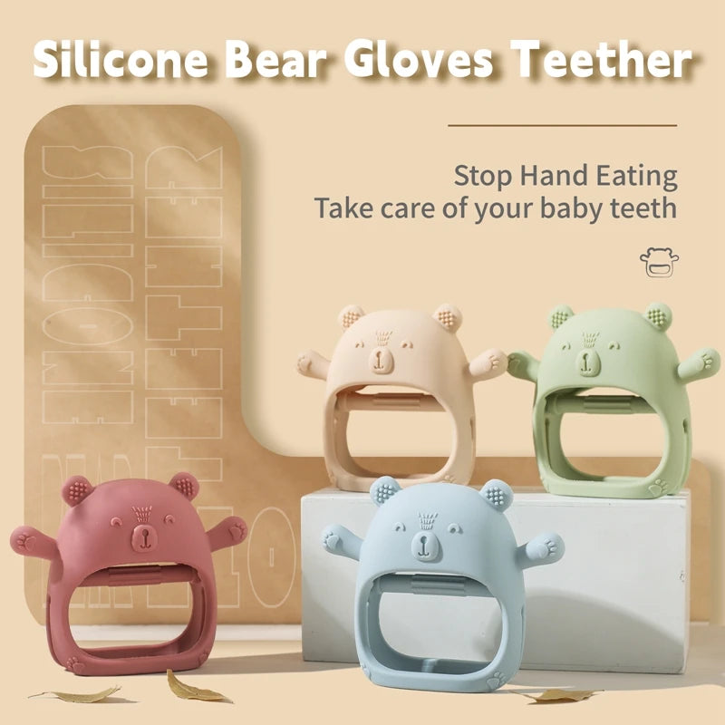 Bear Teether and Chew Toy for Baby | Nuby Silicone Wrist Teething Mitten